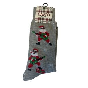 Davco Men's Whimsical Gray Guitar Santa Socks Shoe Sz 6-12